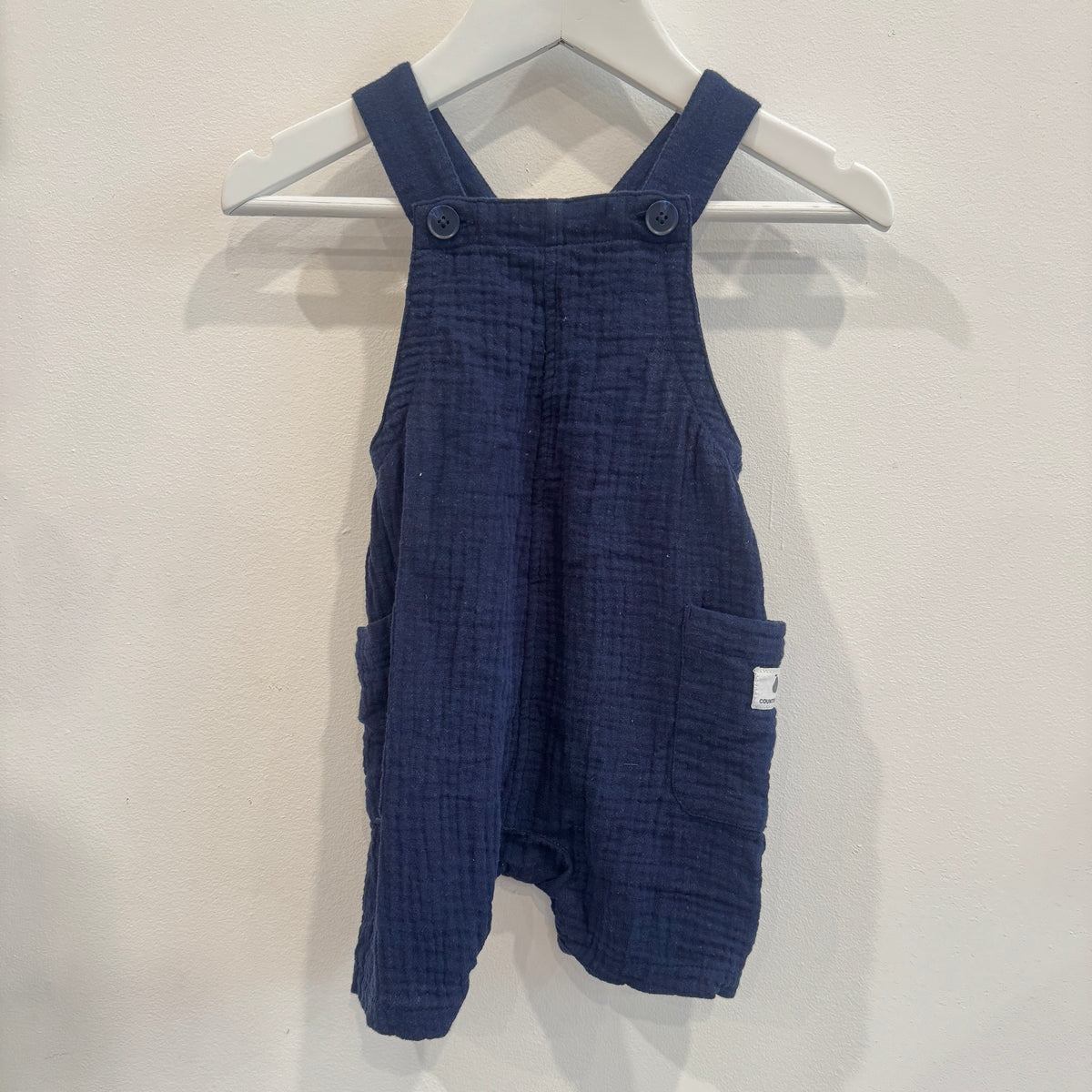 CR Navy Muslin Shorteralls, 3-6m