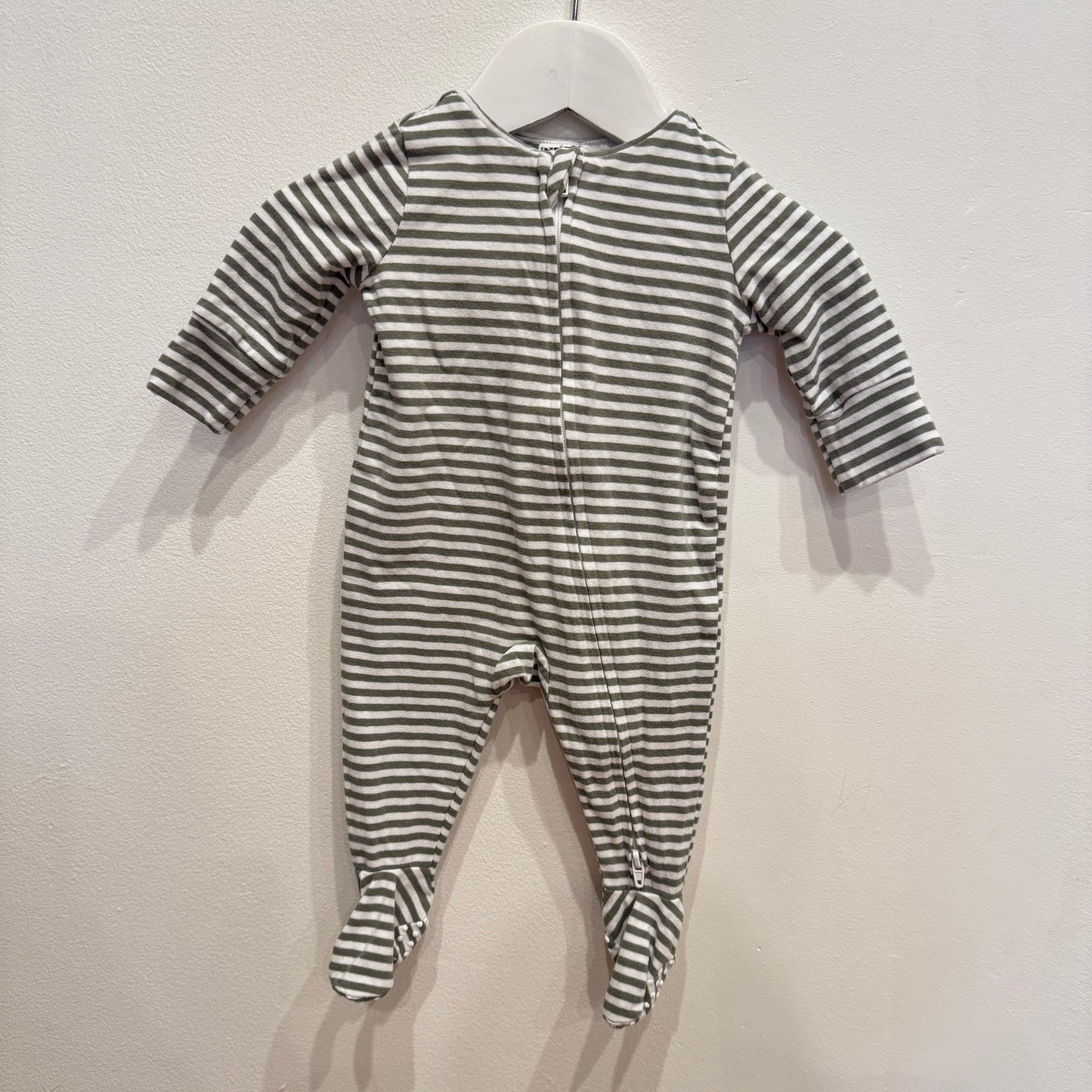 COTTON ON Green Stripe Zipsuit, 0-3m