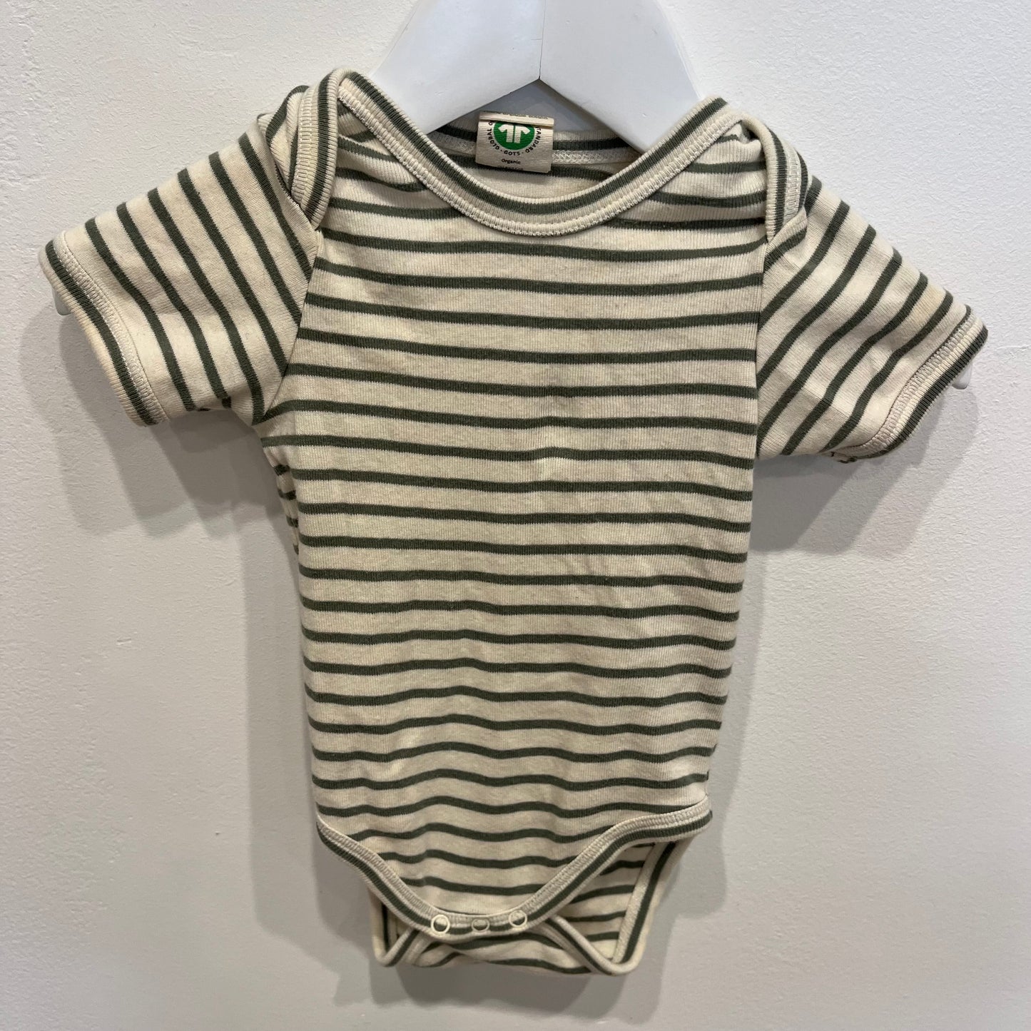 Nature Baby green stripe romper, size 0-3m