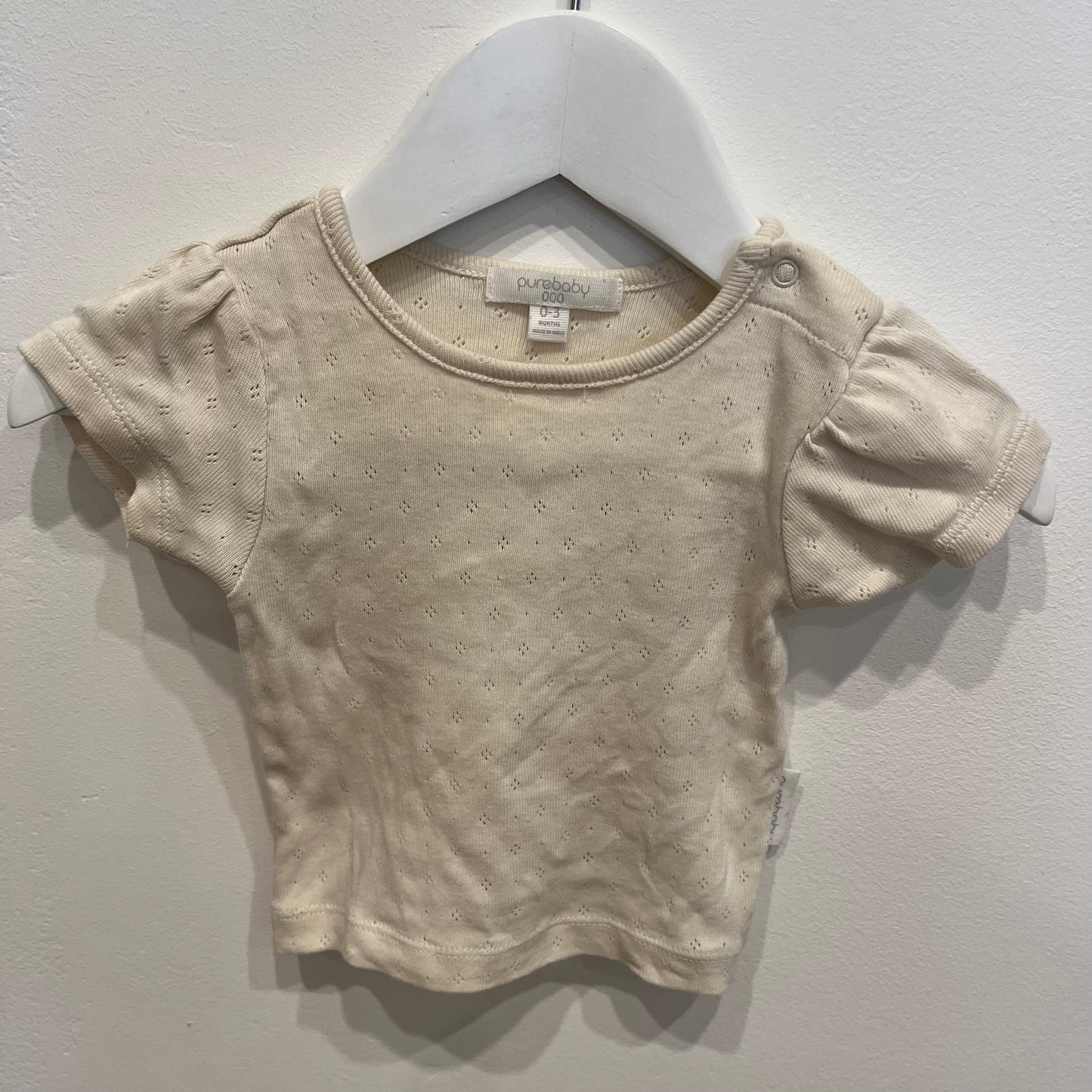Purebaby cream T-shirt, size 3-6m