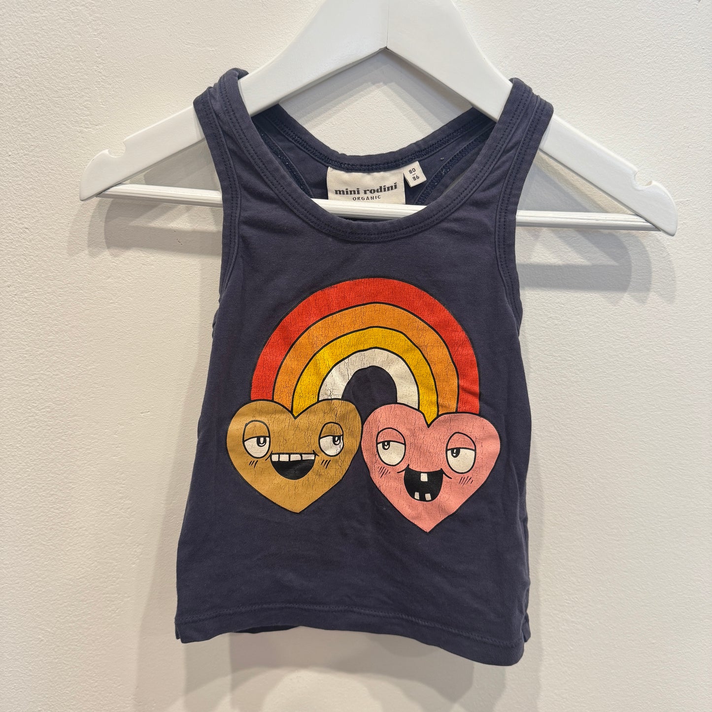 MINI RODINI Rainbow Heart Singlet, 12-18m