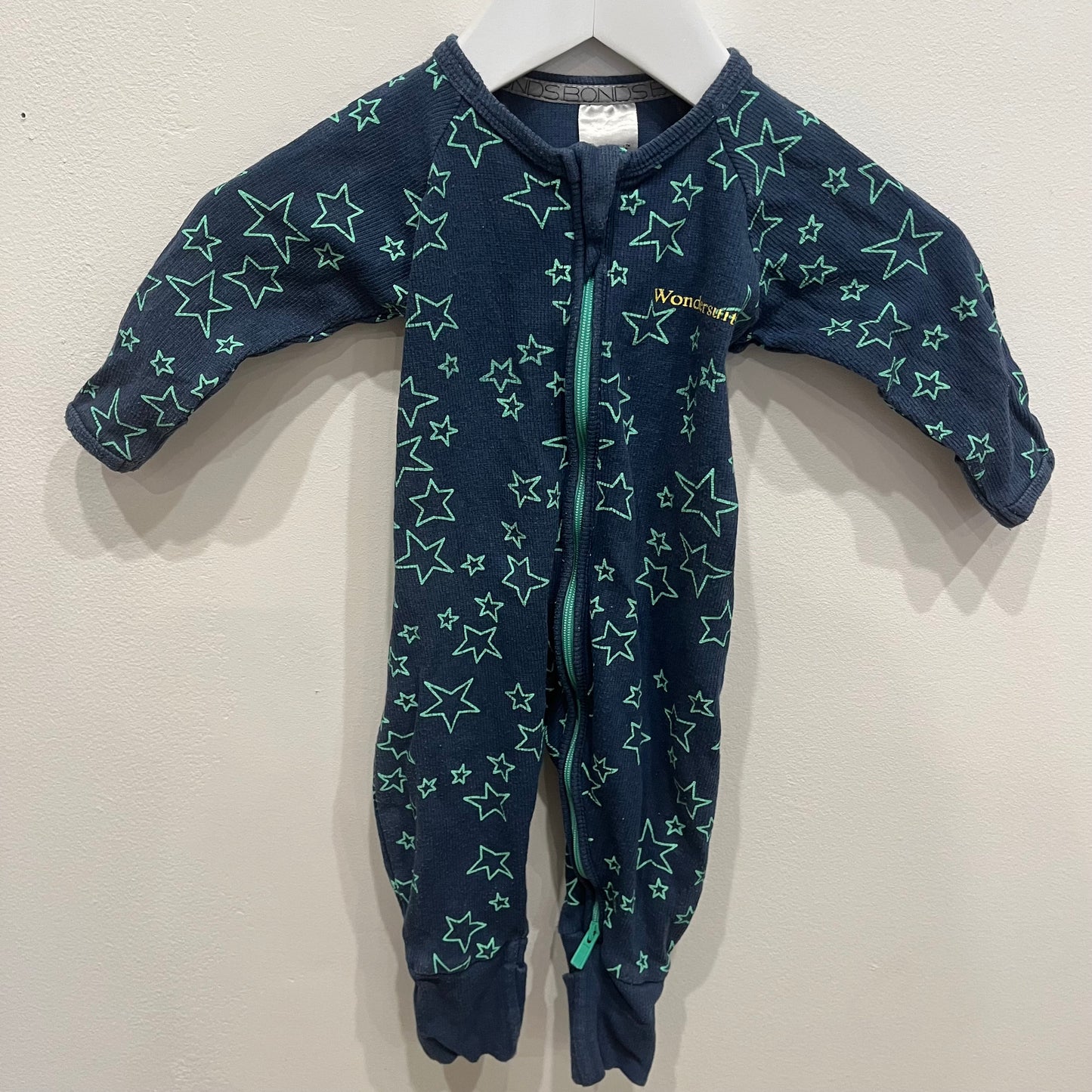 BONDS Blue with Green stars wondersuit, size 0-3m