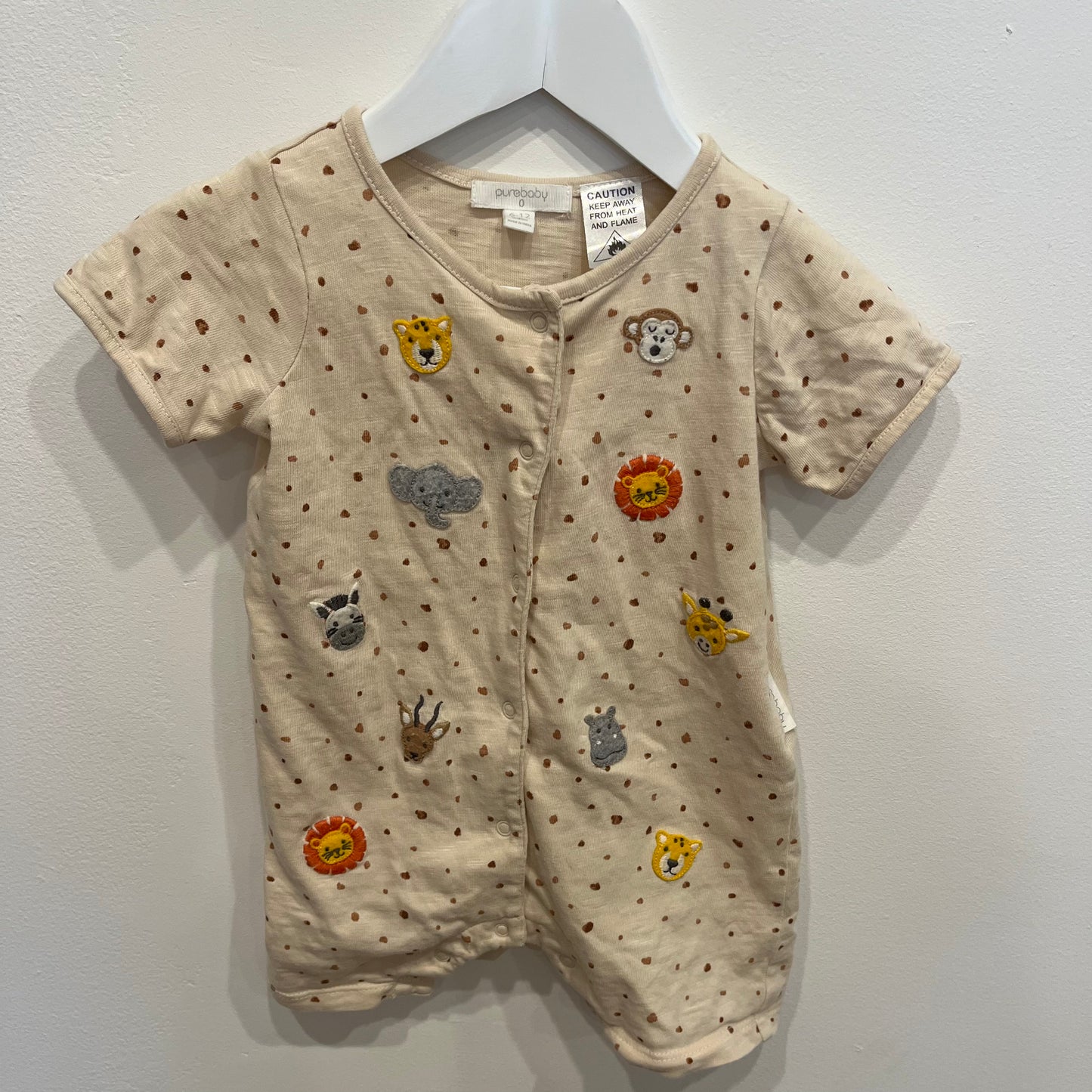 PUREBABY Animal Faces Romper, size 6-12m