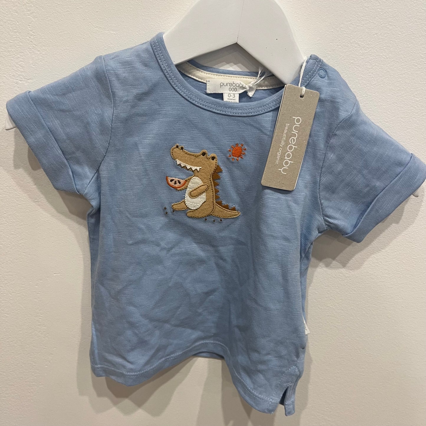 PURE BABY Blue Dino t-shirt, size 0-3m