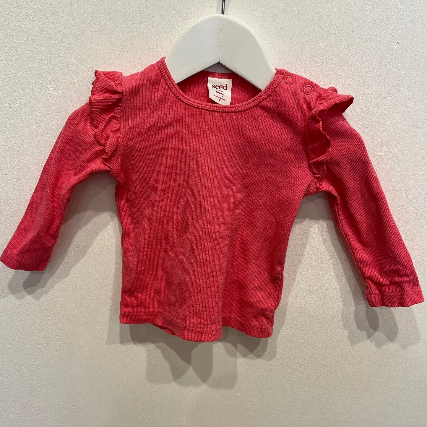 SEED red L/S ruffle top, size 6-12m