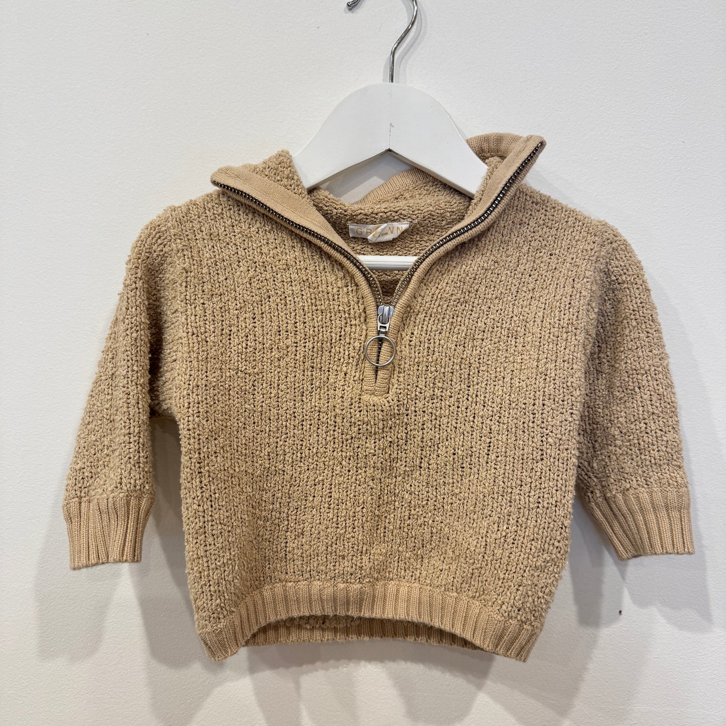 GROWN Brown 1/4 zip jumper, 6-12m