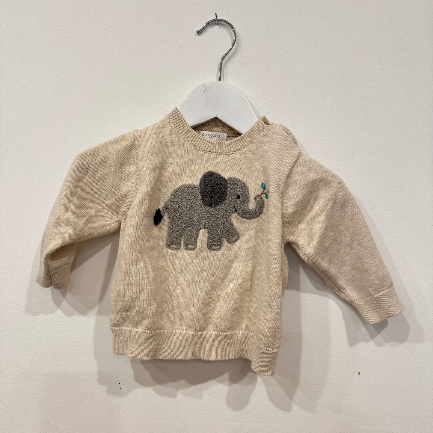 PURE BABY Cream elephant jumper, 3-6m