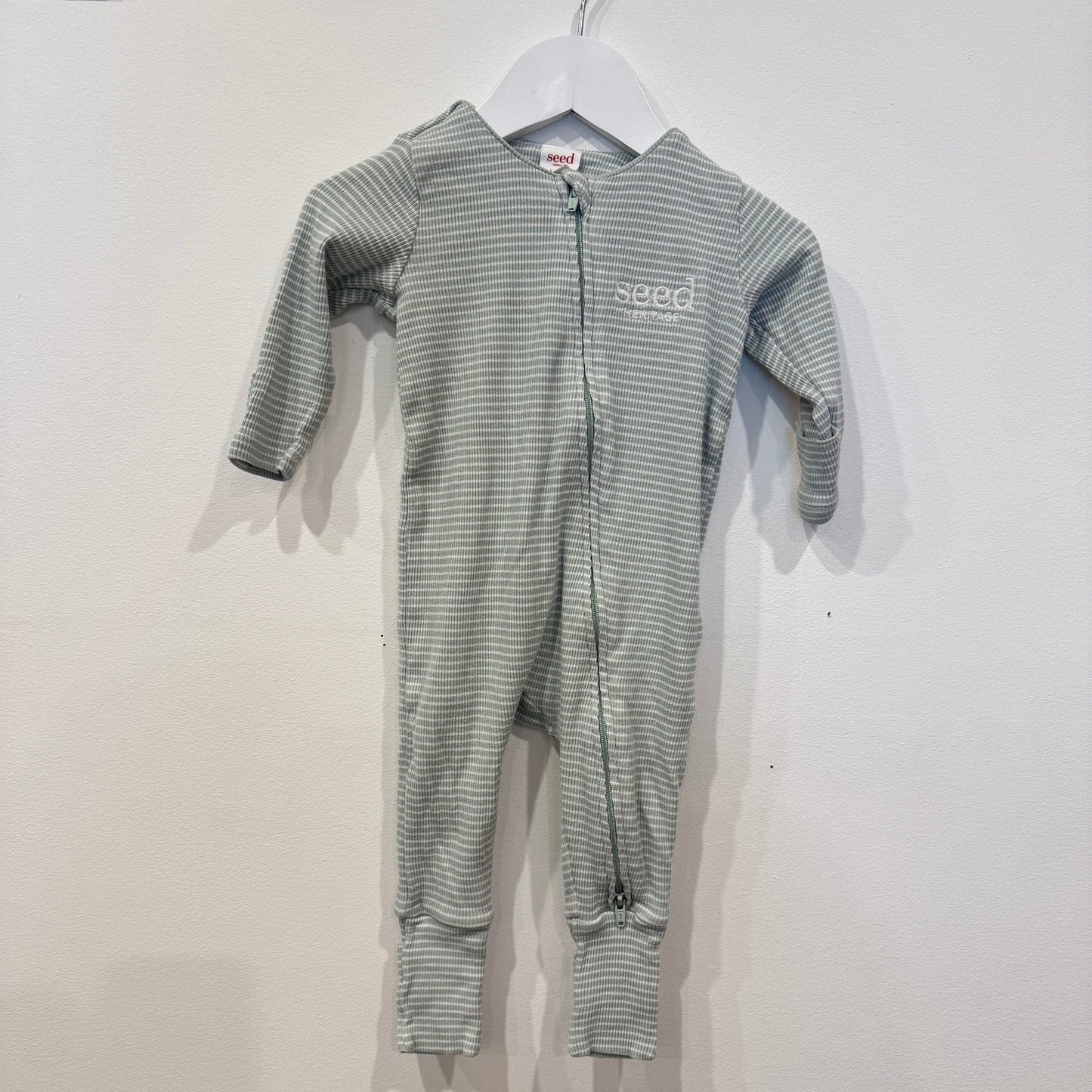 SEED Sage stripe zip suit, 3-6m