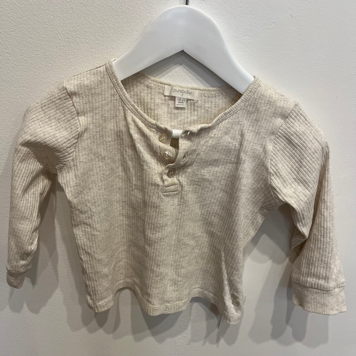 PUREBABY oat LS top, size 2