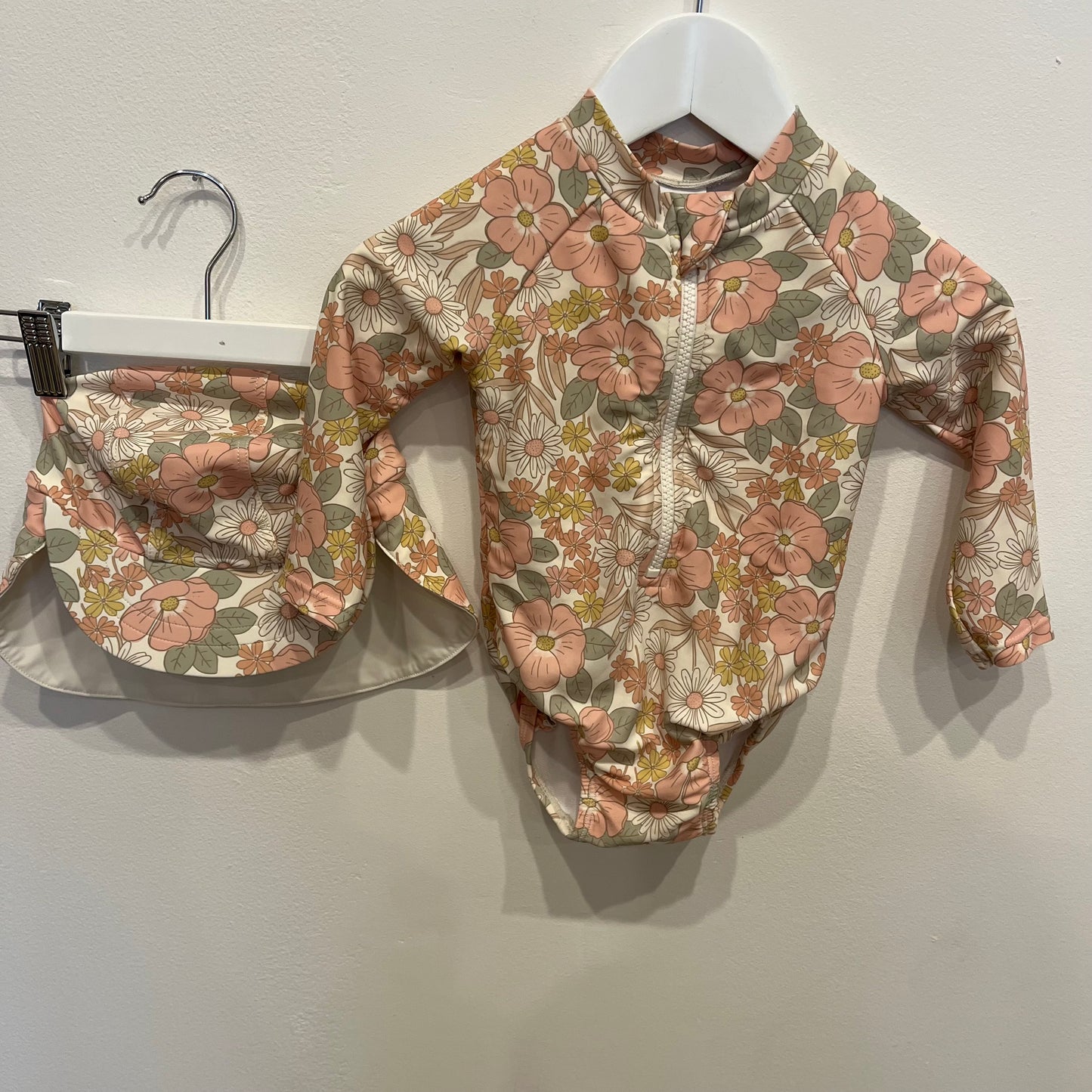 TARGET orange bathers and hat, size 6-12m