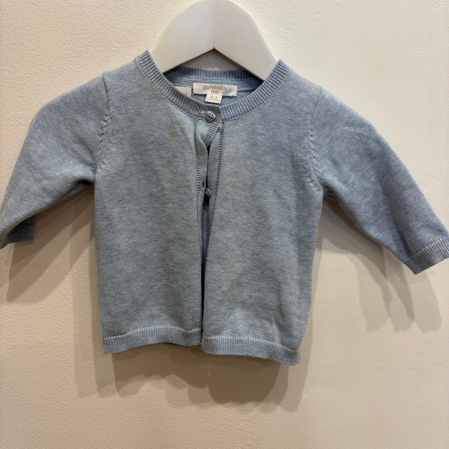 PUREBABY blue cardigan, size 0-3m