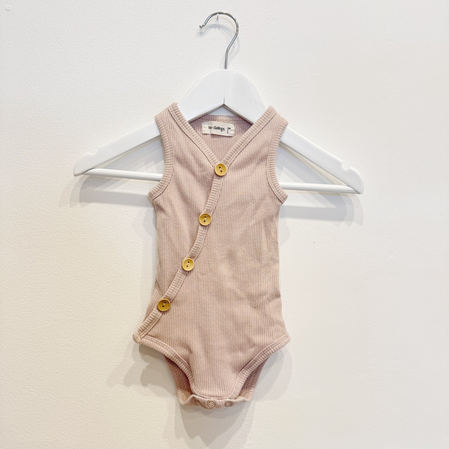 Two Darlings Pink Ribbed SS, Size 3-6m