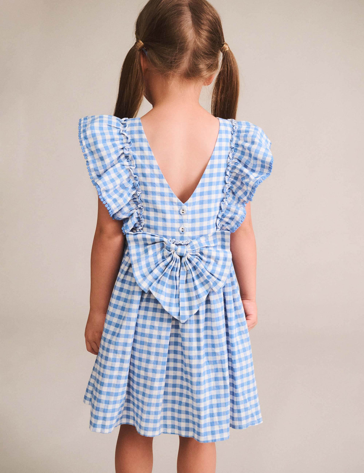 Dusty Blue Gingham Bow Dress