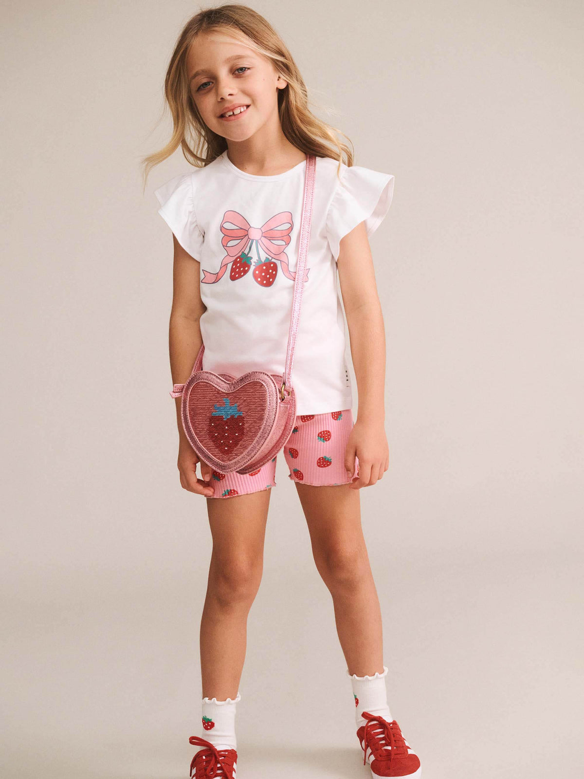 Strawberry Print Rib Bike Short
