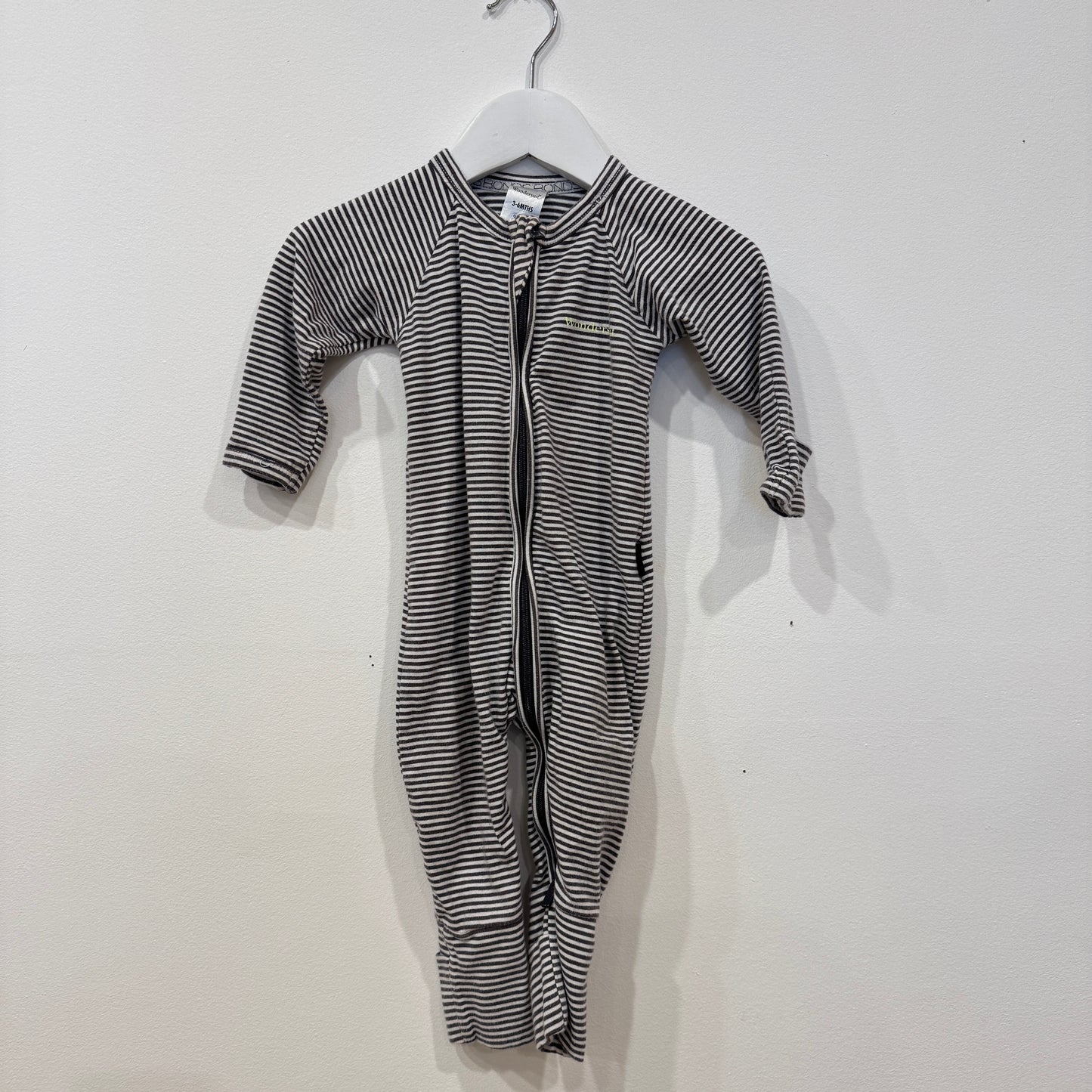 BONDS Charcoal Stripe Zipsuit, 3-6m