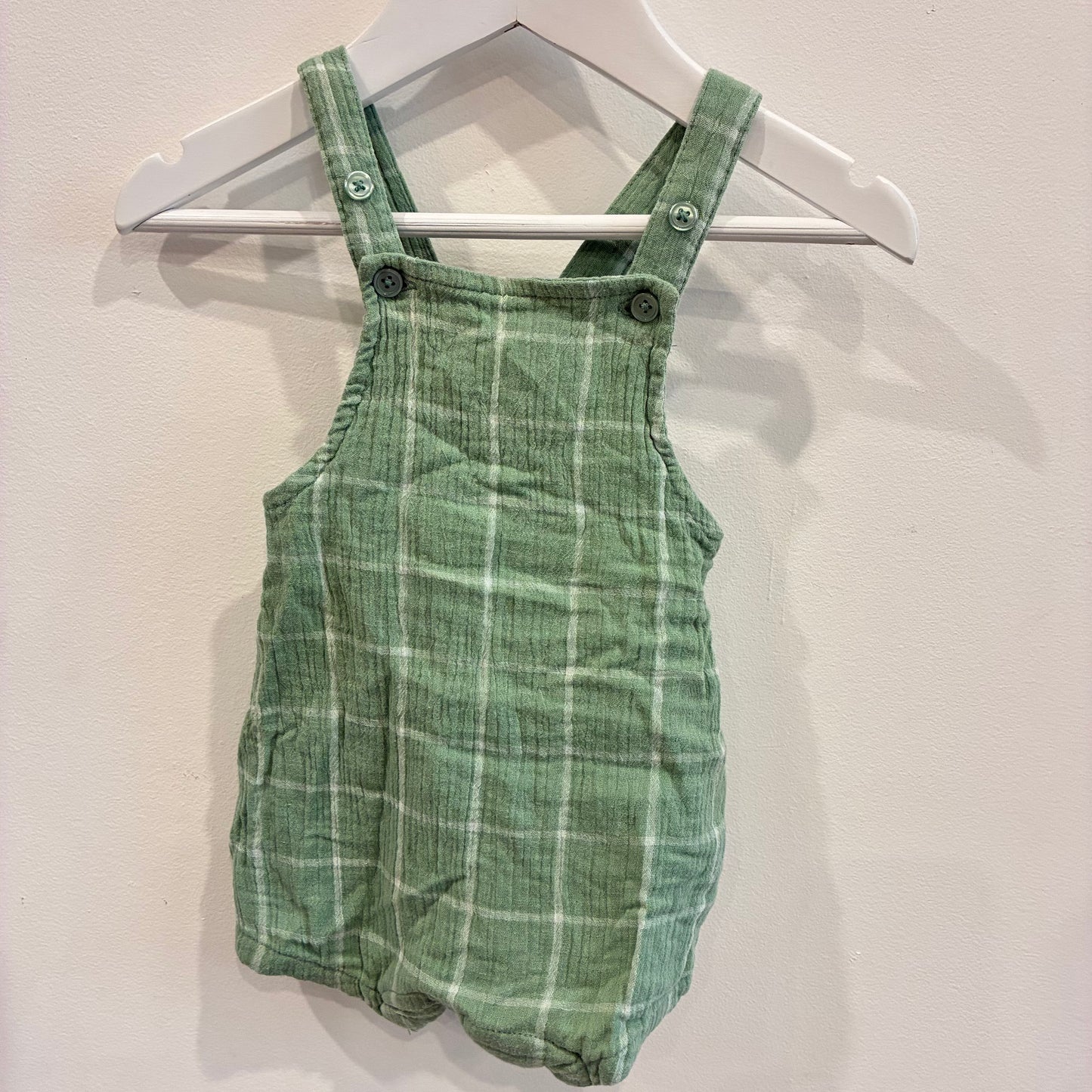 SEED Green check romper, 0-3m