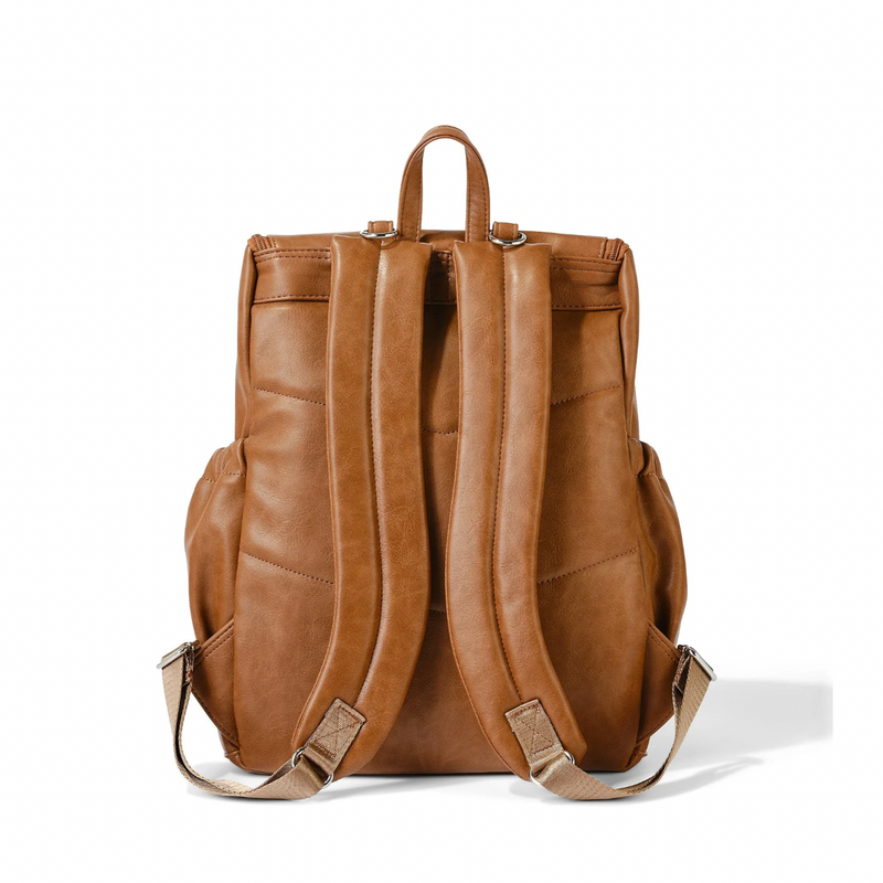 Faux Leather Nappy Backpack- Tan
