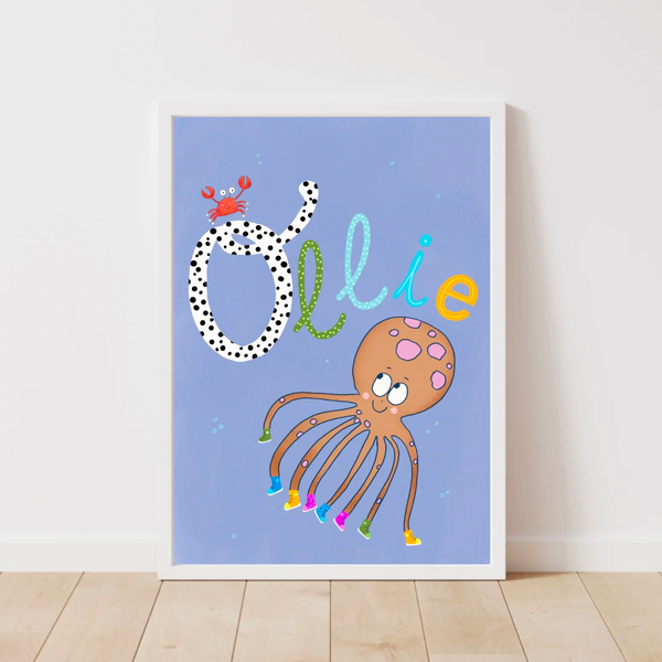 Custom Name Print, Blue Octopus