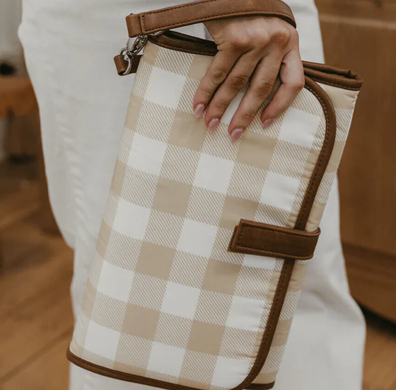 Nappy Change Mat Clutch, Beige Gingham