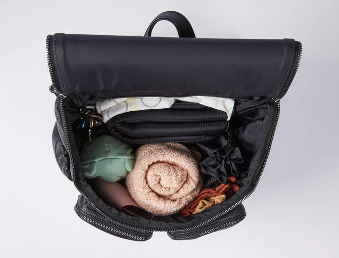 Signature Nappy Backpack, Jet Black Leather