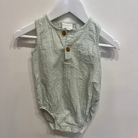 MARQUISE green stripe romper, size 2