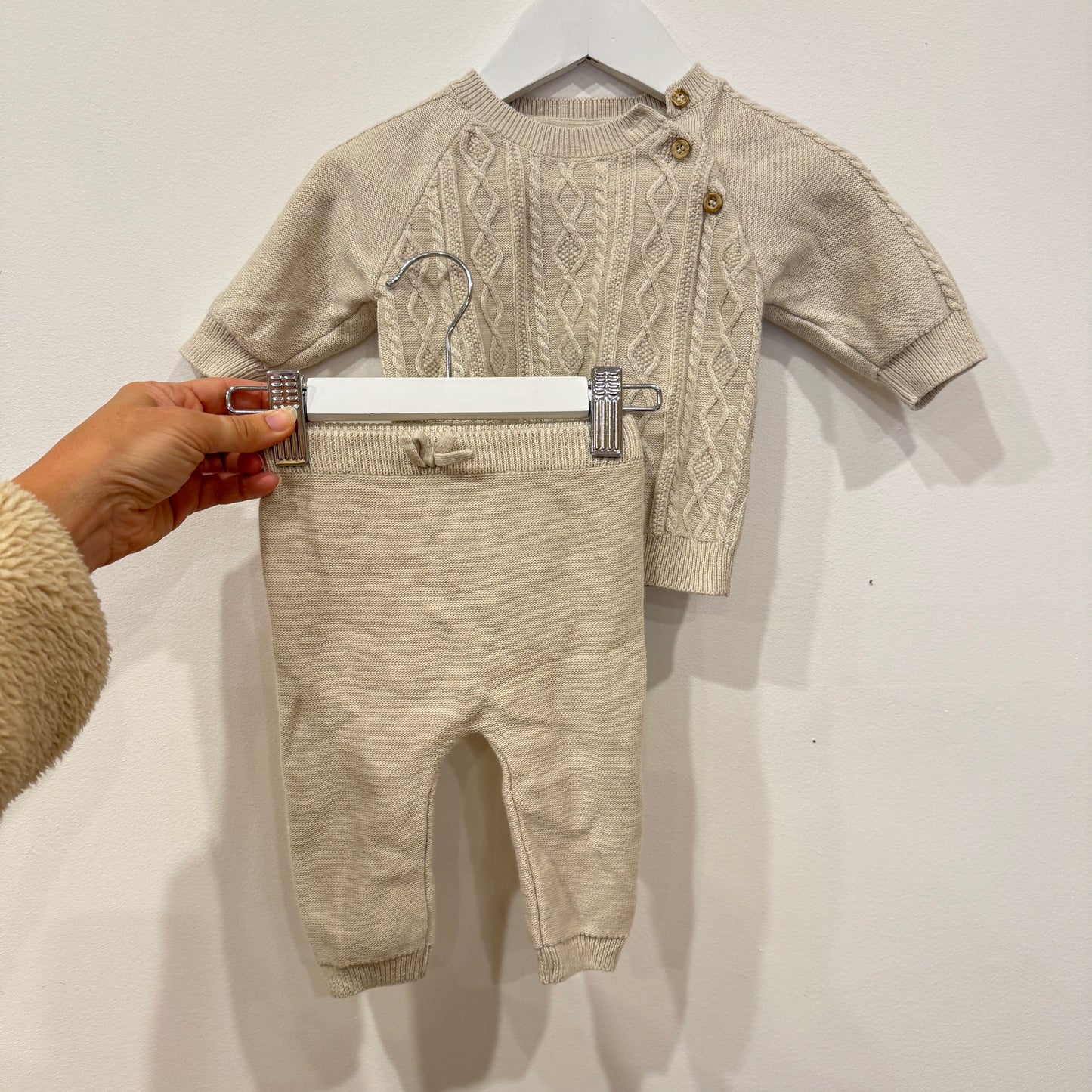 PUREBABY Cream knit set, 0-3m