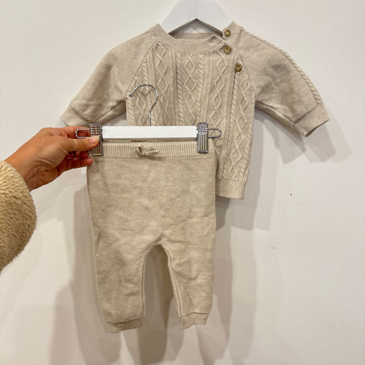 PUREBABY Cream knit set, 0-3m