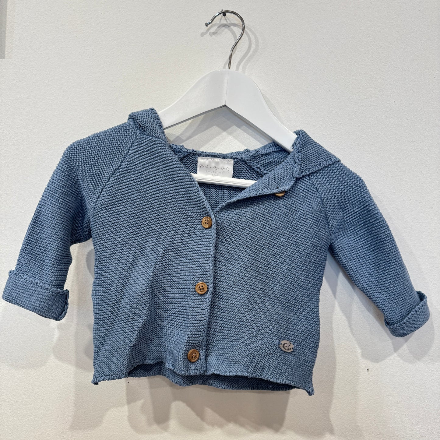 ROCK A BYE BABY Blue hooded cardigan, 3-6m