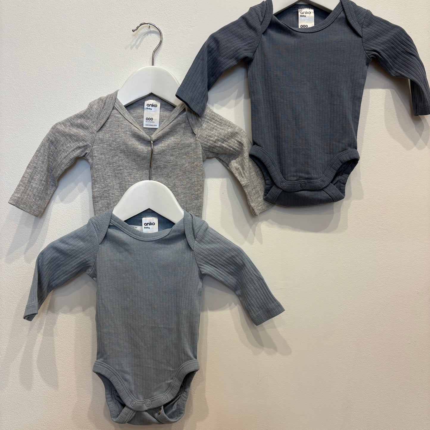 ANKO x3 ribbed rompers, size 0-3m