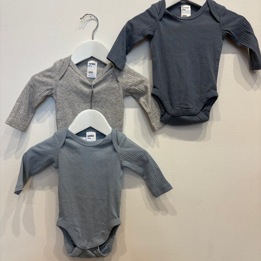 ANKO x3 ribbed rompers, size 0-3m