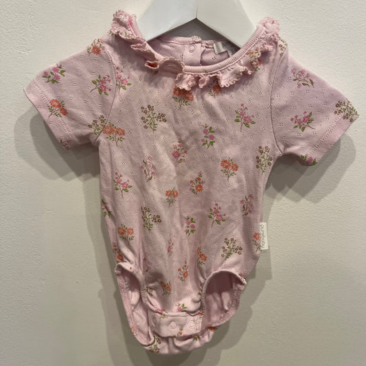 PUREBABY lilac ss onesie, size 3-6m