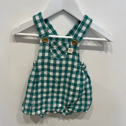 Purebaby green check jumpsuit, size 0-3m