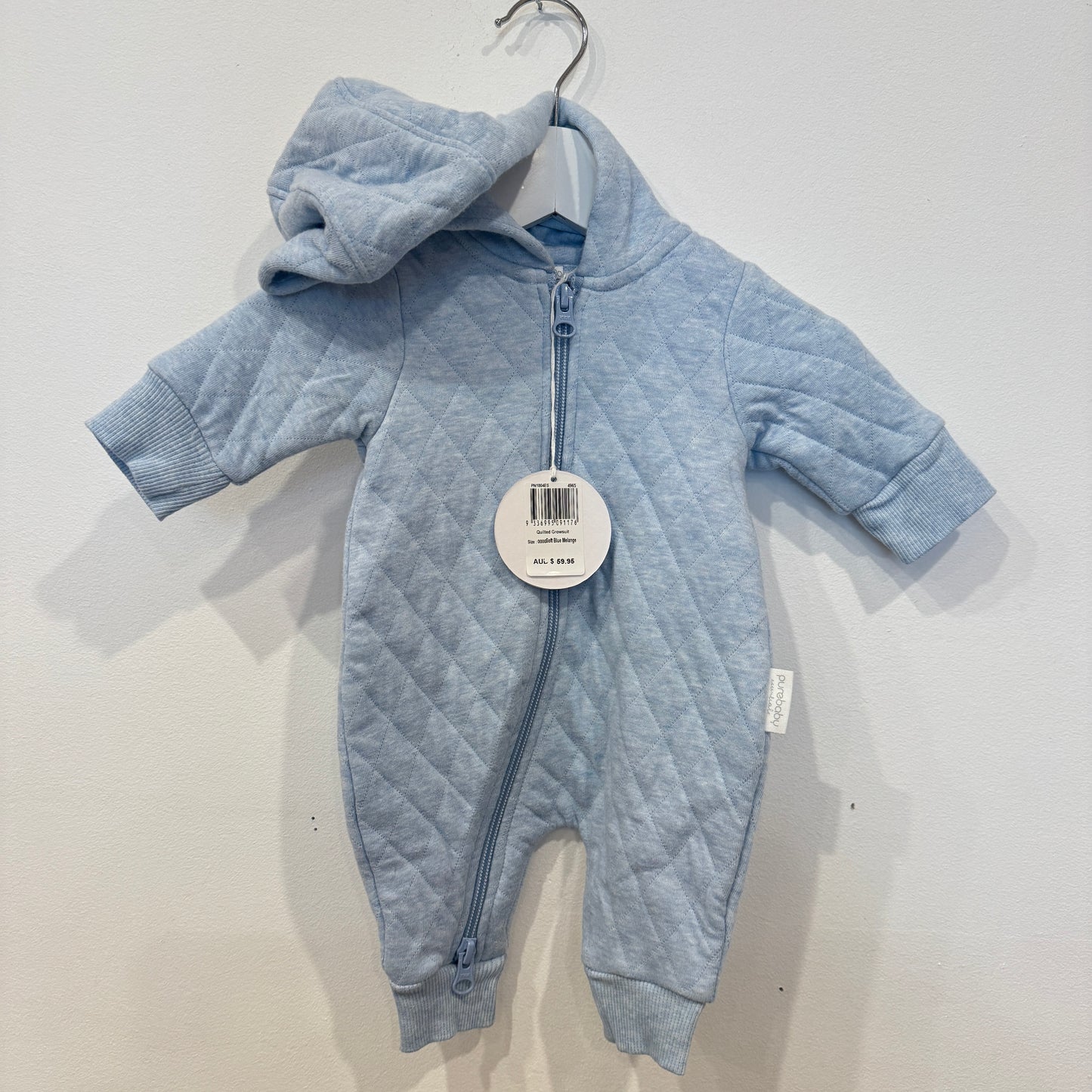 PUREBABY Blue quilted onesie, NB