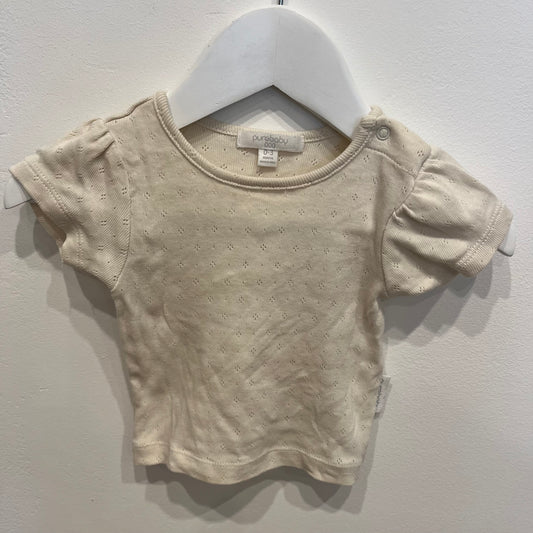 Purebaby cream T-shirt, size 3-6m