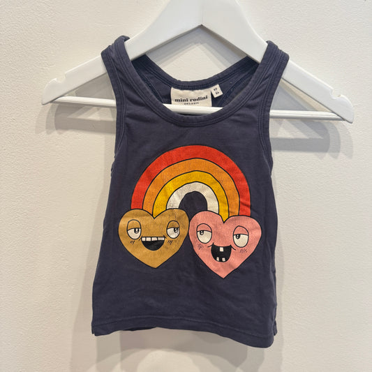 MINI RODINI Rainbow Heart Singlet, 12-18m