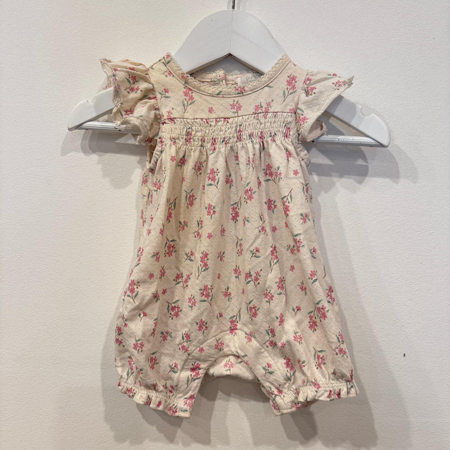 PURE BABY floral frill romper, 0-3m