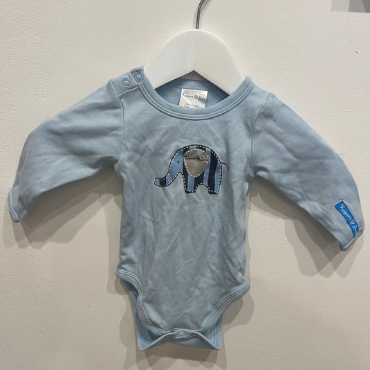 RUPERT + JANE Blue Elephant Romper, size 0-6m