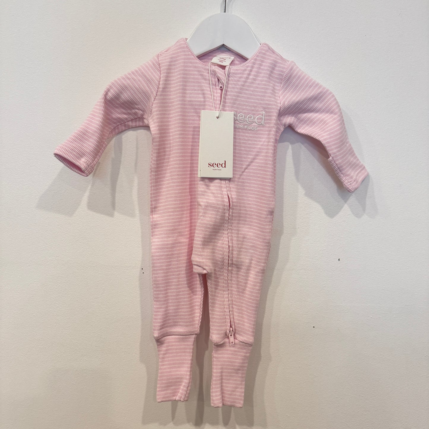 SEED Pink stripe zip suit, NB