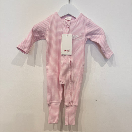 SEED Pink stripe zip suit, NB