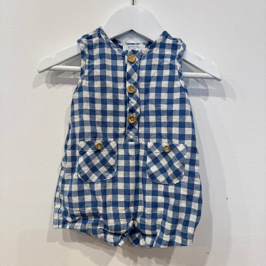 PURE BABY Blue gingham romper, 0-3m