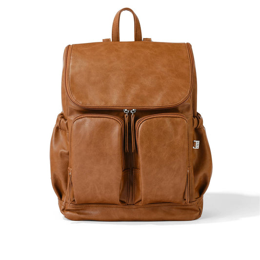 Signature Nappy Backpack, Tan Vegan Leather