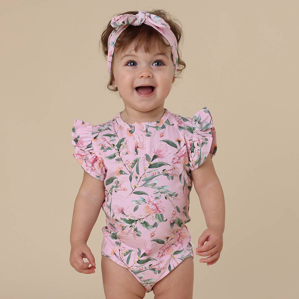 Pink Wattle Short Sleeve Organic Bodysuit