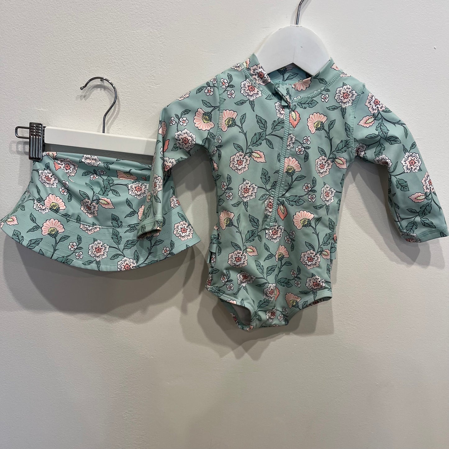 COTTON ON BABY blue bathers and hat, size 6-12m