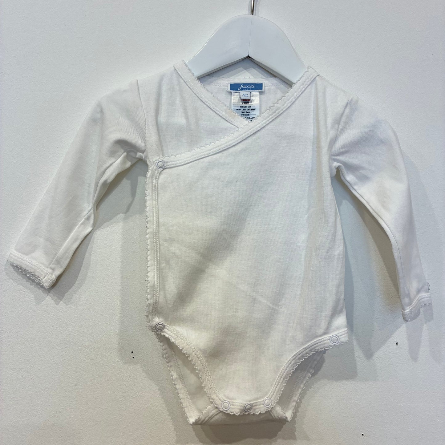 JACARDI PARIS White LS Bodysuit, 12m