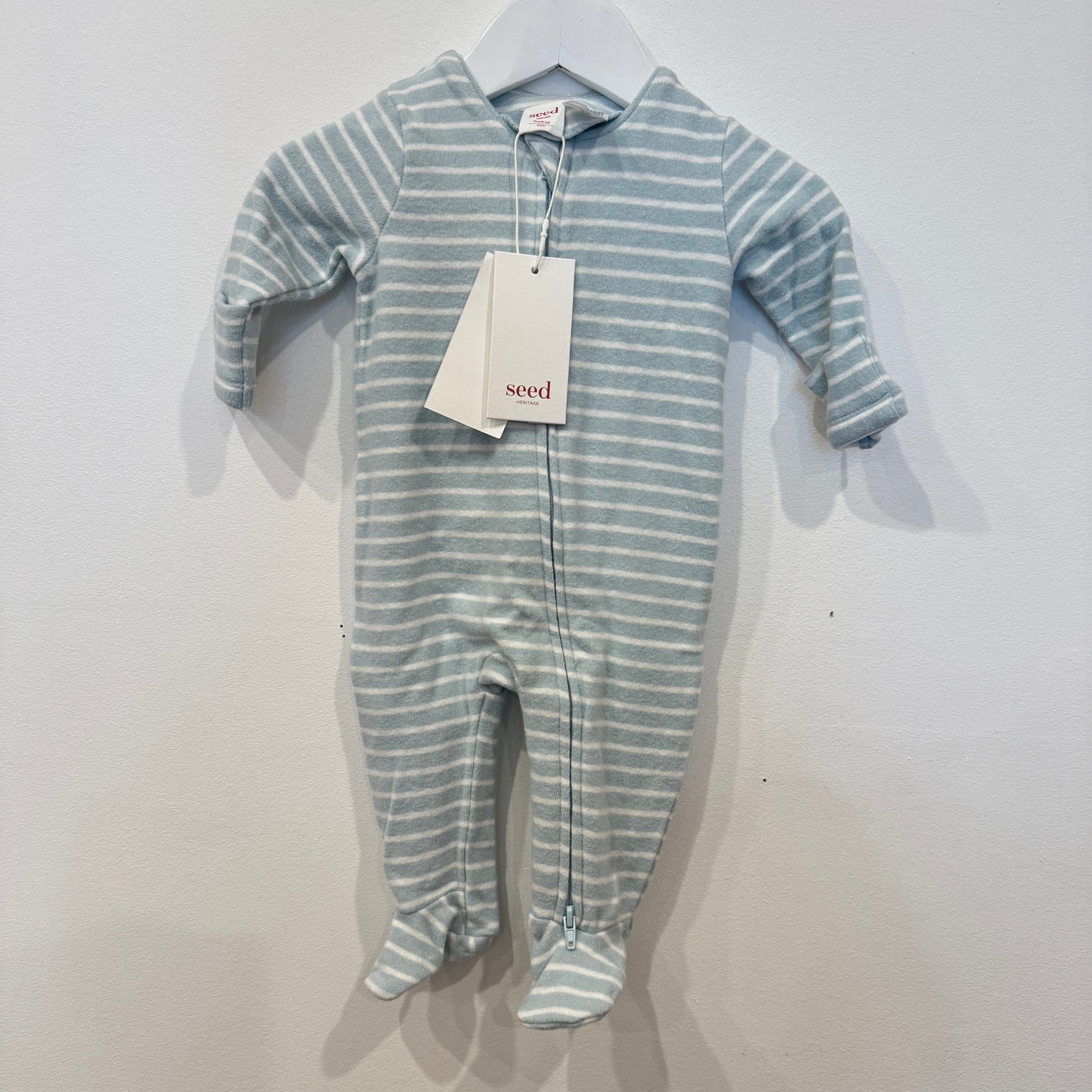 SEED Blue stripe zip suit, 0-3m