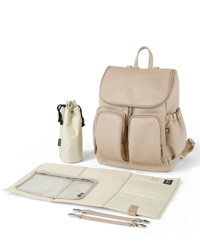 Faux Leather Nappy Backpack- Oat