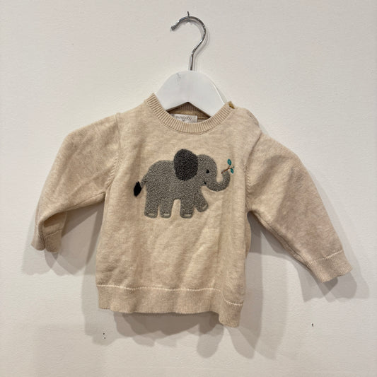PURE BABY Cream elephant jumper, 3-6m