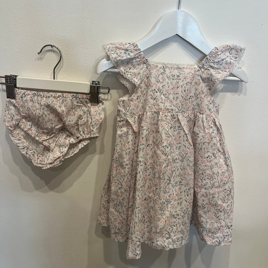 THE LITTLE WHITE CO Dress and Bloomers, size 9-12m