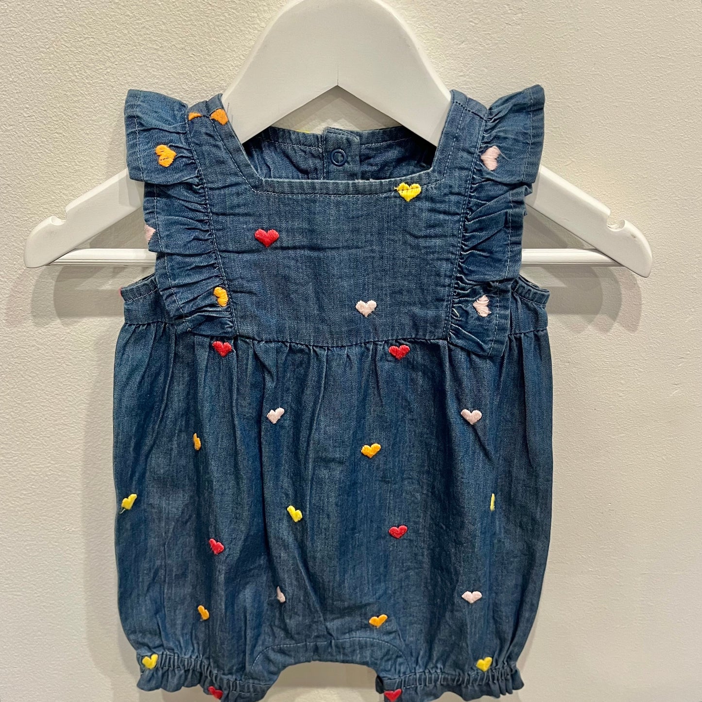 SPROUT Denim Frill Romper, size 0-3m