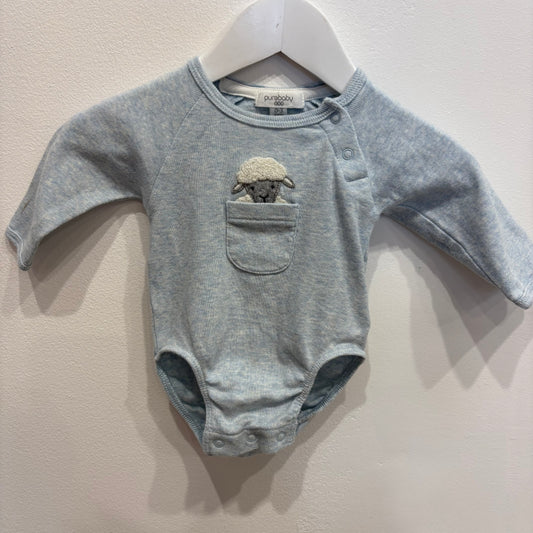 PUREBABY lamb romper, size 0-3m